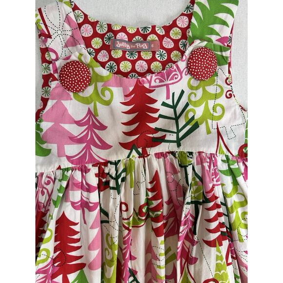Jelly The Pug Christmas Tree Dress Girls Size 6 Smocked Layered Flowy Christmas - Picture 4 of 12